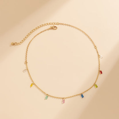 Rainbow Crystal and 18K Gold-Plated Station Necklace, chunky gold choker necklace, elegant gift for her, detail close-up