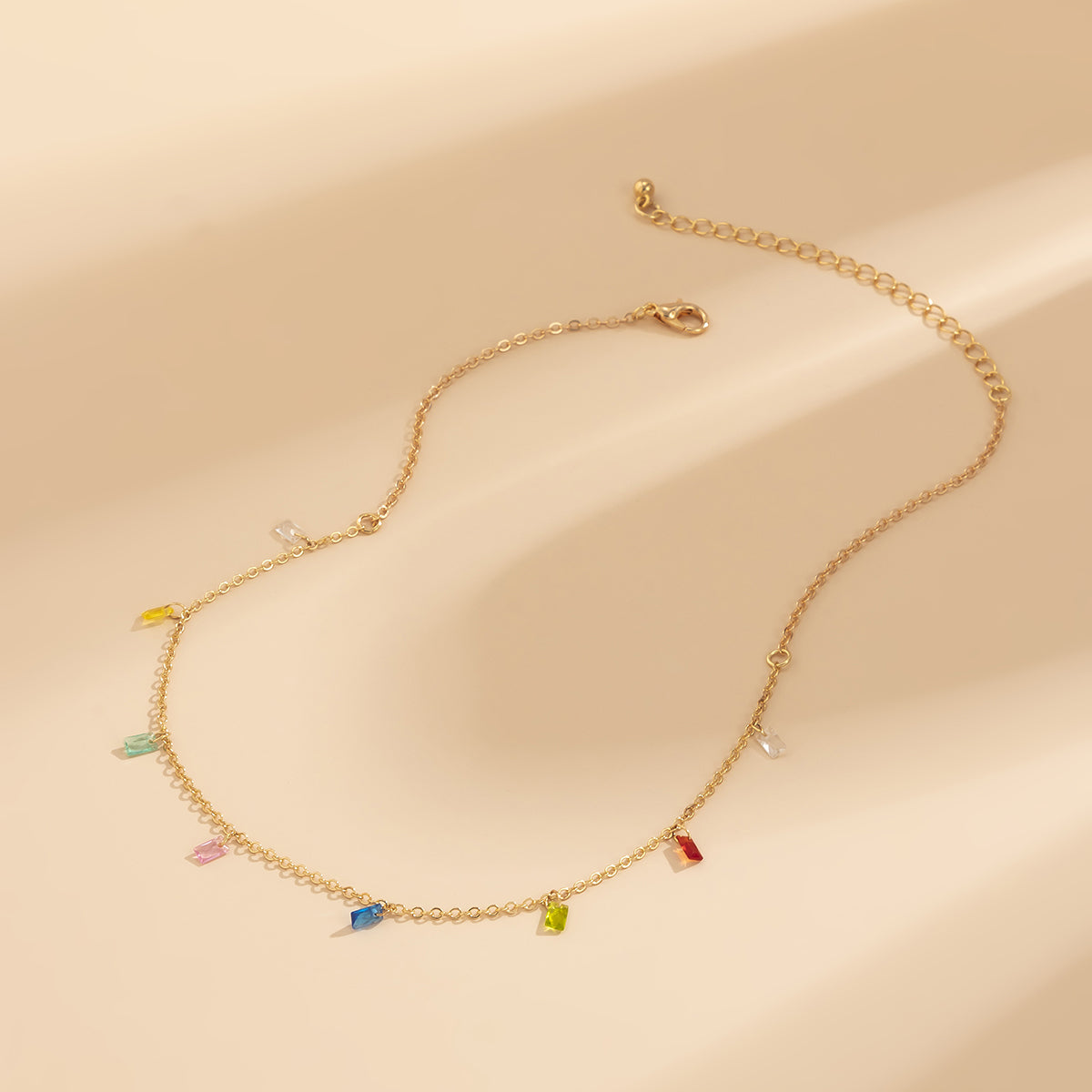 Rainbow Crystal and 18K Gold-Plated Station Necklace, chunky gold choker necklace, elegant gift for her, lifestyle look