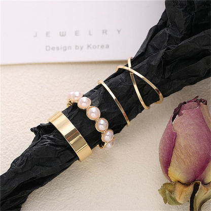 Pearl and 18K Gold-Plated Crisscross Ring Set, jewelry gift sets for women, elegant gift for her, styled look