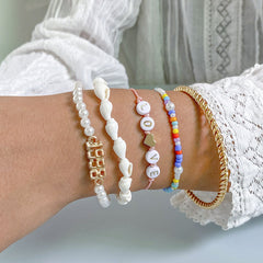 White Pearl & Shell 18K Gold-Plated 'Love' Bracelet Set