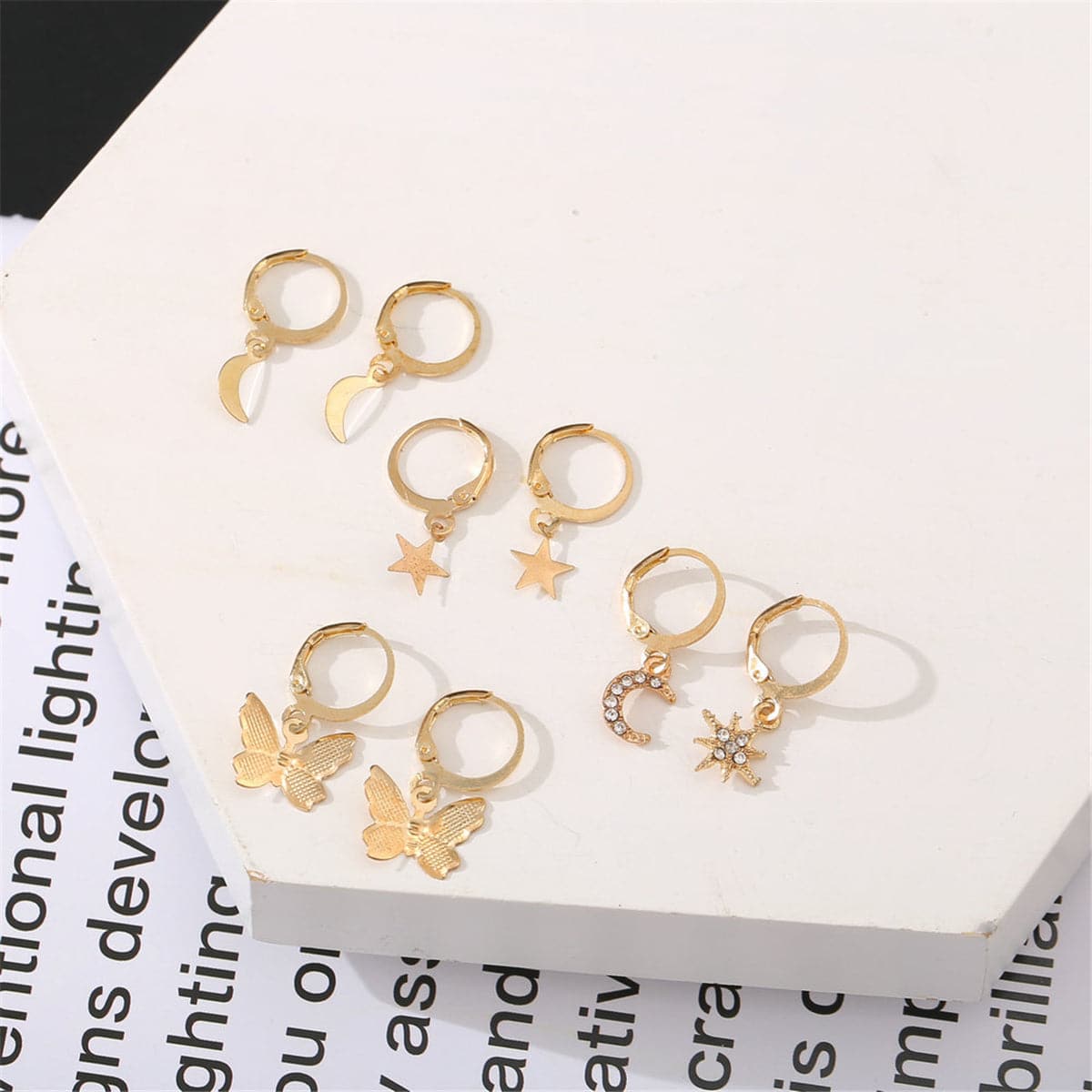 Cubic Zirconia and Two-Tone Celestial Butterfly Leverback Earring Set, jewelry gift sets for women, lifestyle look