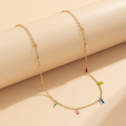 Rainbow Crystal and 18K Gold-Plated Station Necklace, chunky gold choker necklace, elegant gift for her, styled look