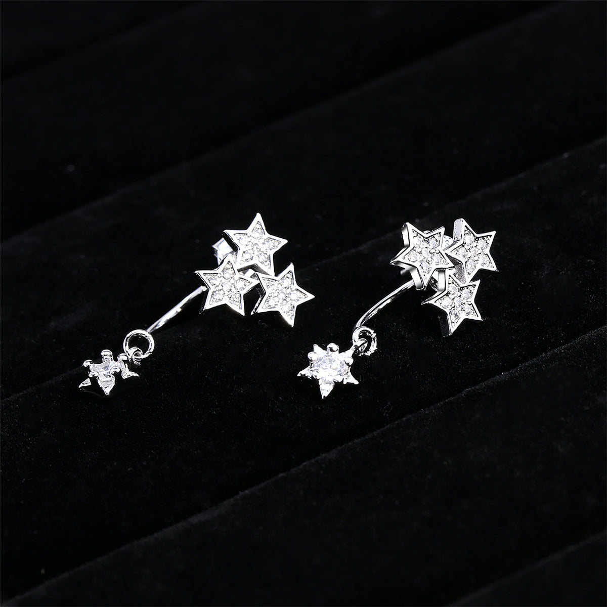 Cubic Zirconia & Silver-Plated Star Drop Earrings