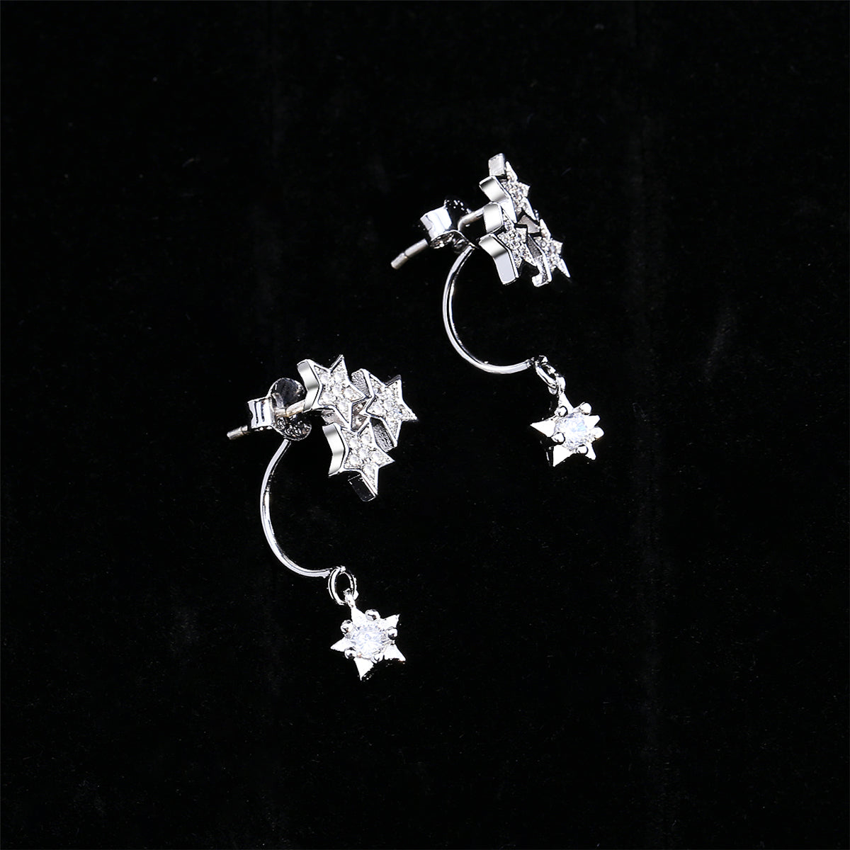 Cubic Zirconia & Silver-Plated Star Drop Earrings