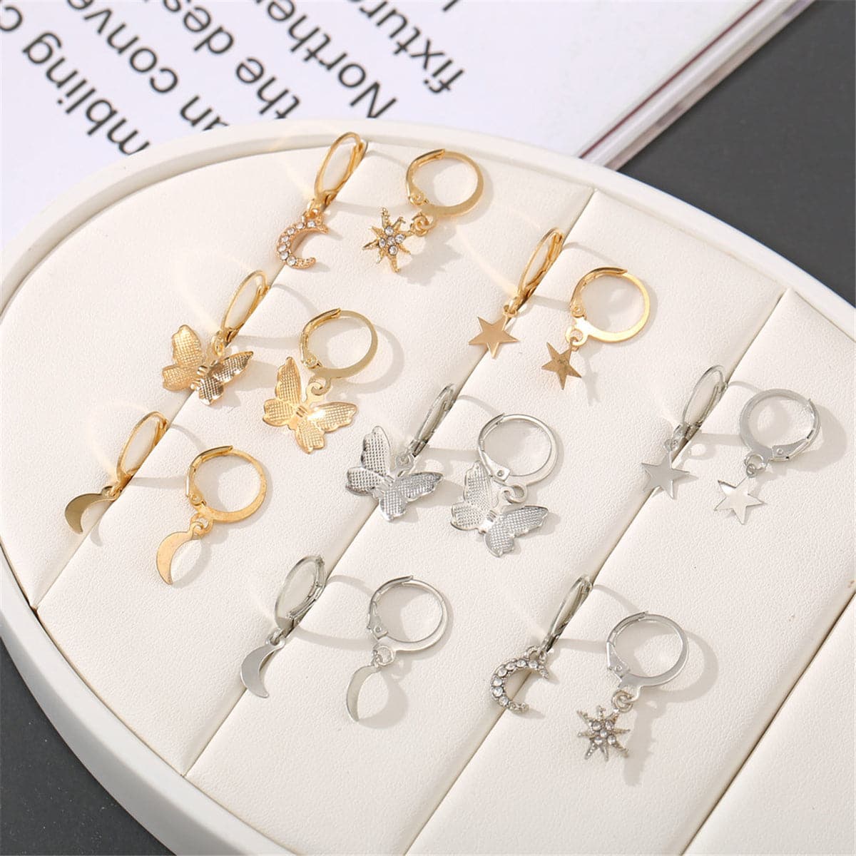 Cubic Zirconia & Two-Tone Celestial Butterfly Leverback Earring Set