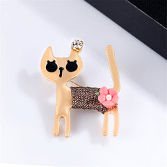 Cubic Zirconia & Resin 18K Gold-Plated Cat Brooch