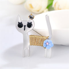 Cubic Zirconia & Silver-Plated Cat Brooch