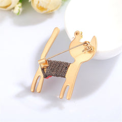 Cubic Zirconia & Resin 18K Gold-Plated Cat Brooch