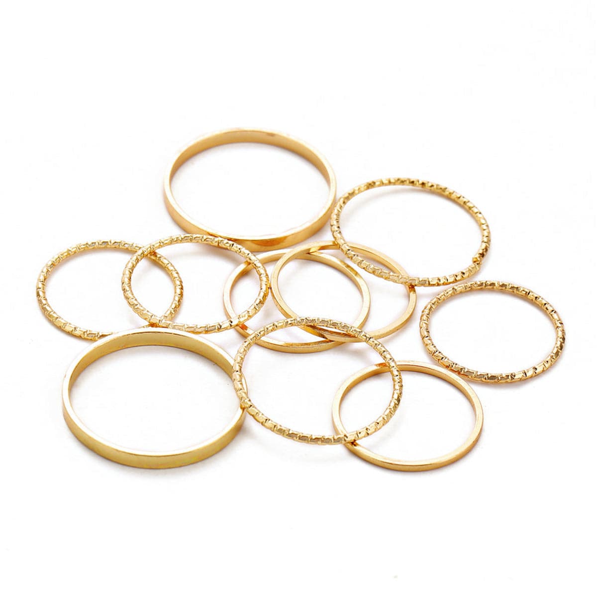 18K Gold-Plated Thin Ring Set, jewelry gift sets for women, vintage-inspired design, detail close-up