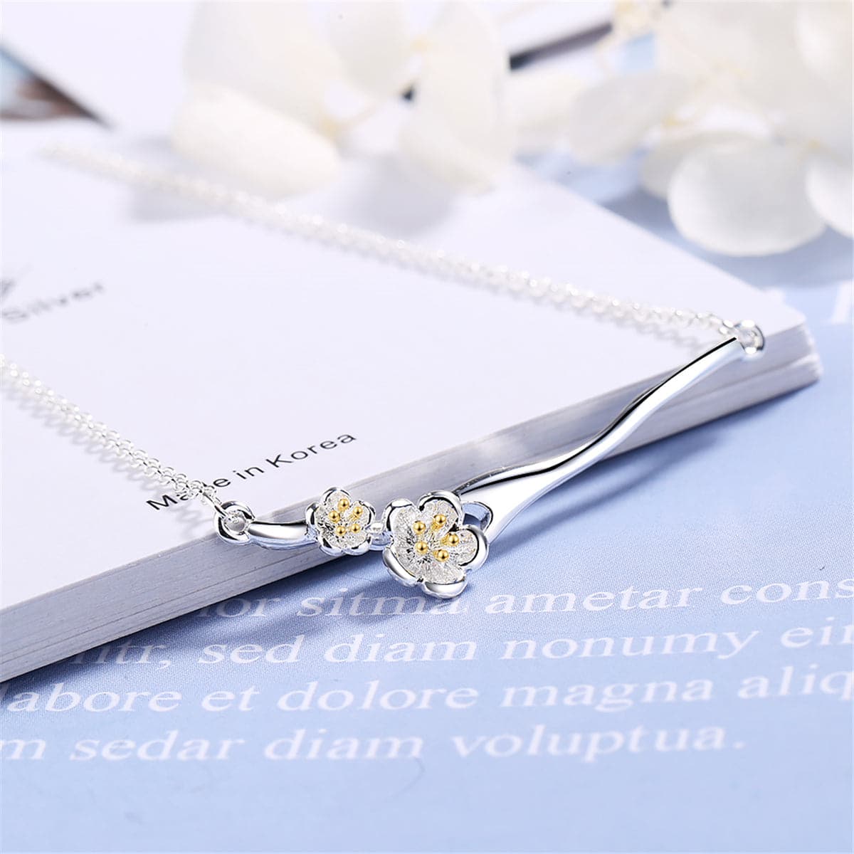 Crystal & 18k Gold-Plated Cherry Blossom Pendant Necklace - streetregion
