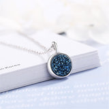 Blue Crystal & Silvertone Round Pendant Necklace - streetregion