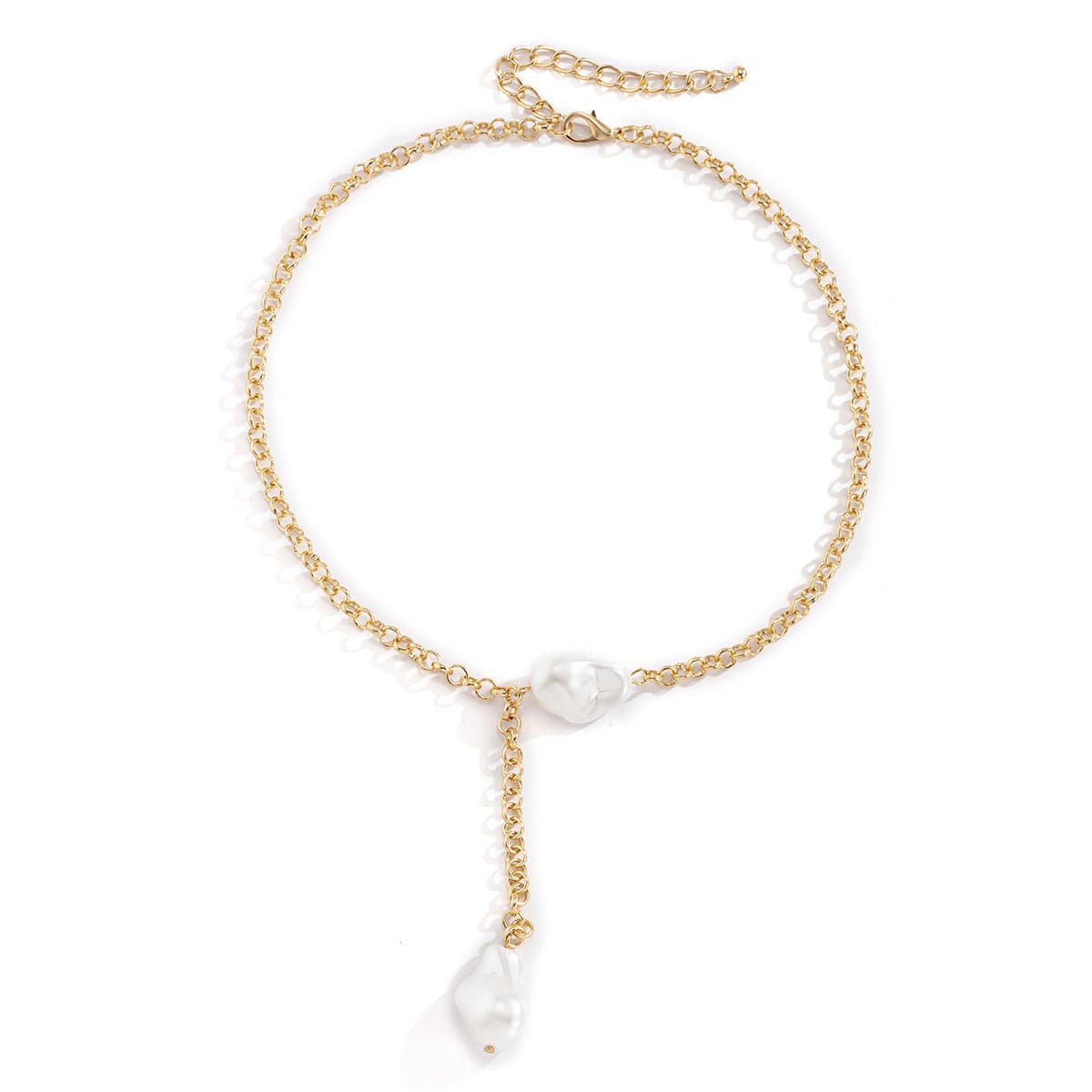 Pearl and 18K Gold-Plated Lariat Necklace, gold pendant necklace for women, everyday style, styled look