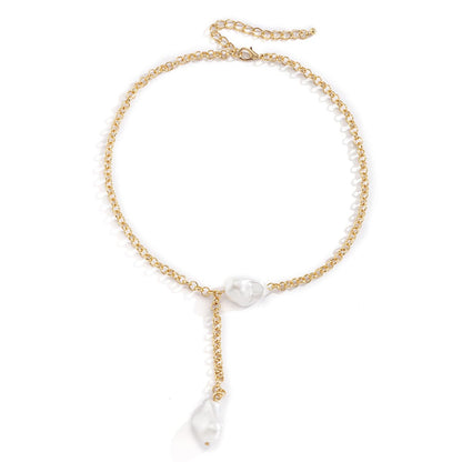 Pearl and 18K Gold-Plated Lariat Necklace, gold pendant necklace for women, everyday style, styled look