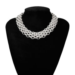 Silver-Plated Five-Row Chain Link Choker Necklace