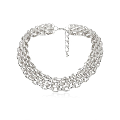 Silver-Plated Five-Row Chain Link Choker Necklace, silver pendant necklace for women, elegant gift for her, styled look