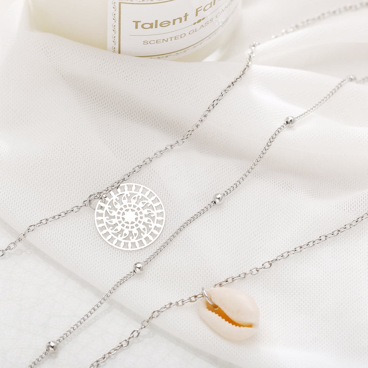 Silver-Plated Shell Lotus Layered Pendant Necklace