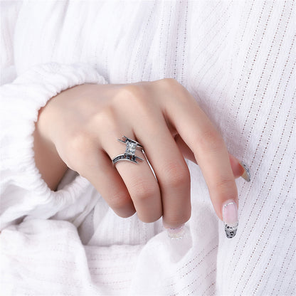 Black Cubic Zirconia and Crystal Silver-Plated Ring, silver statement rings for women, dainty minimalist design, styled look