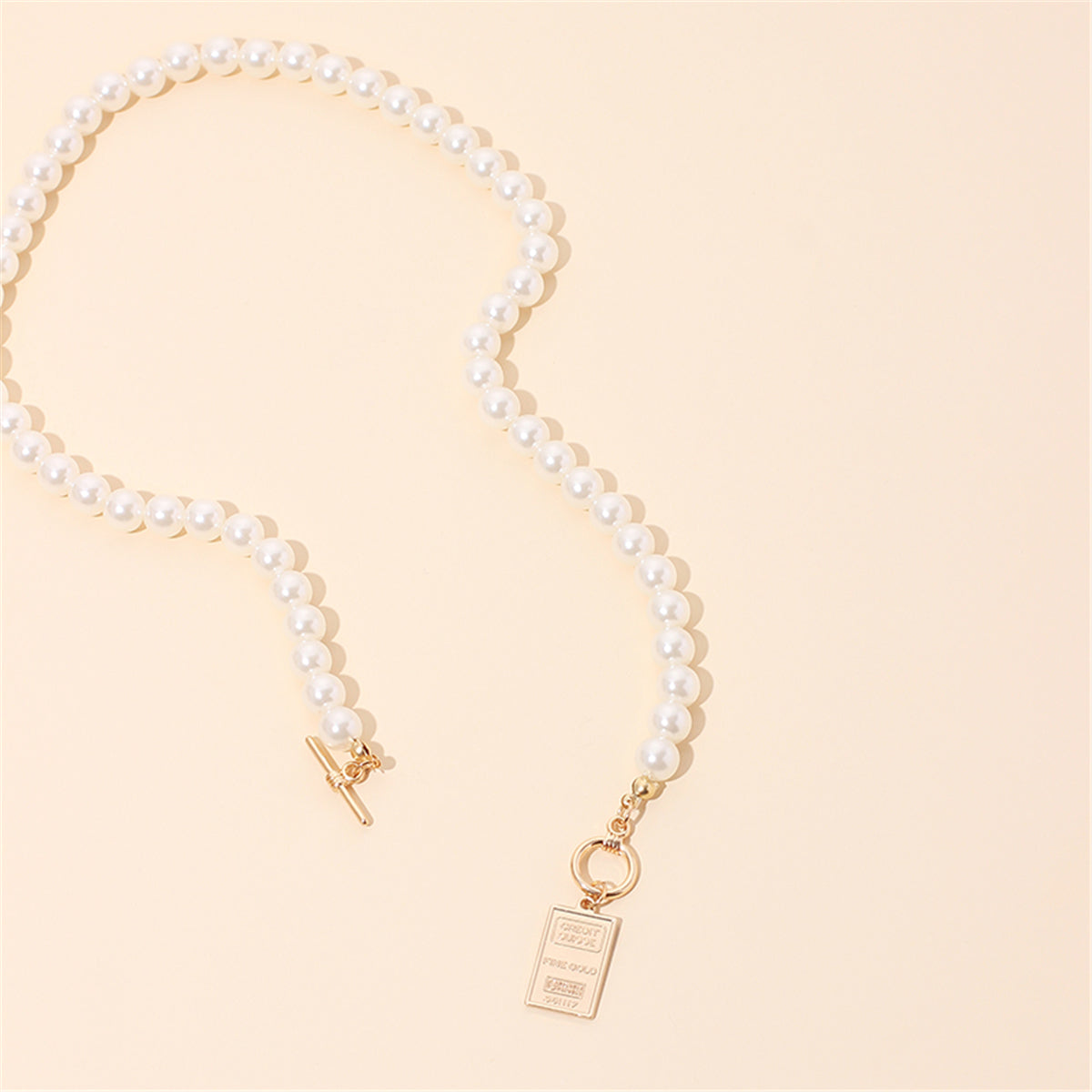 Pearl and 18K Gold-Plated Beaded Card Pendant Necklace, gold pendant necklace for women, elegant gift for her, styled look