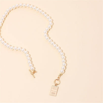 Pearl and 18K Gold-Plated Beaded Card Pendant Necklace, gold pendant necklace for women, elegant gift for her, styled look
