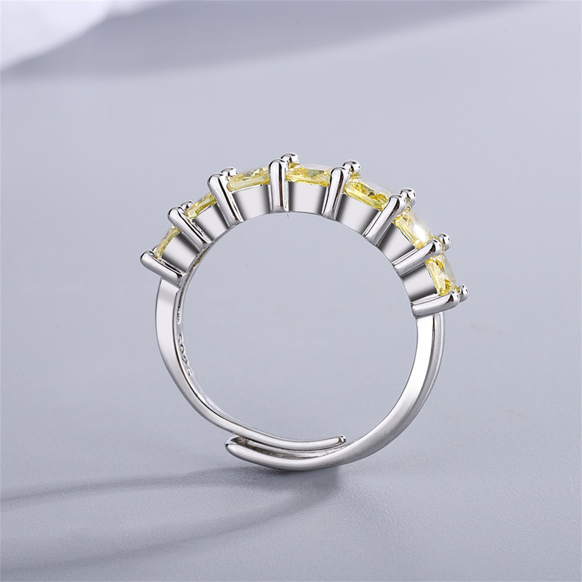 Yellow Crystal and Silver-Plated Adjustable Ring, silver statement rings for women, vintage-inspired design, side view