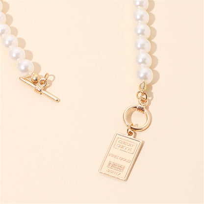 Pearl & 18K Gold-Plated Beaded Card Pendant Necklace