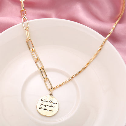 18K Gold-Plated Coin Pendant Necklace, gold pendant necklace for women, everyday style, detail close-up