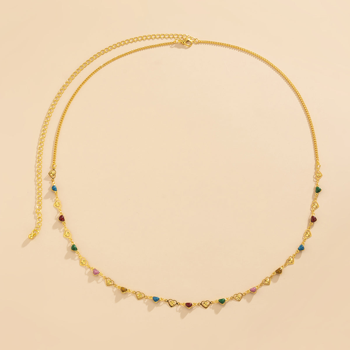 Blue Resin and 18K Gold-Plated Heart Waist Chain, gold pendant necklace for women, everyday style, detail close-up