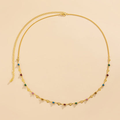 Blue Resin and 18K Gold-Plated Heart Waist Chain, gold pendant necklace for women, everyday style, detail close-up
