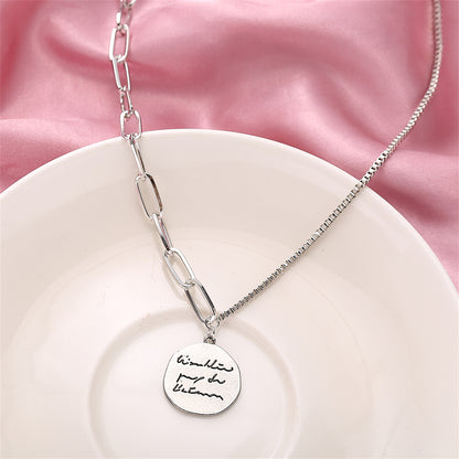 Silver-Plated Coin Pendant Necklace, silver pendant necklace for women, botanical inspired, front view