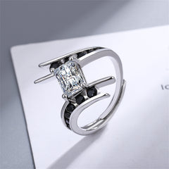 Black Cubic Zirconia & Crystal Silver-Plated Ring