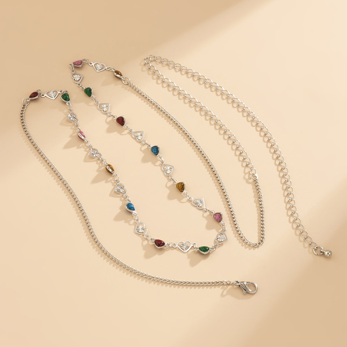 Blue Resin & Silver-Plated Heart Waist Chain