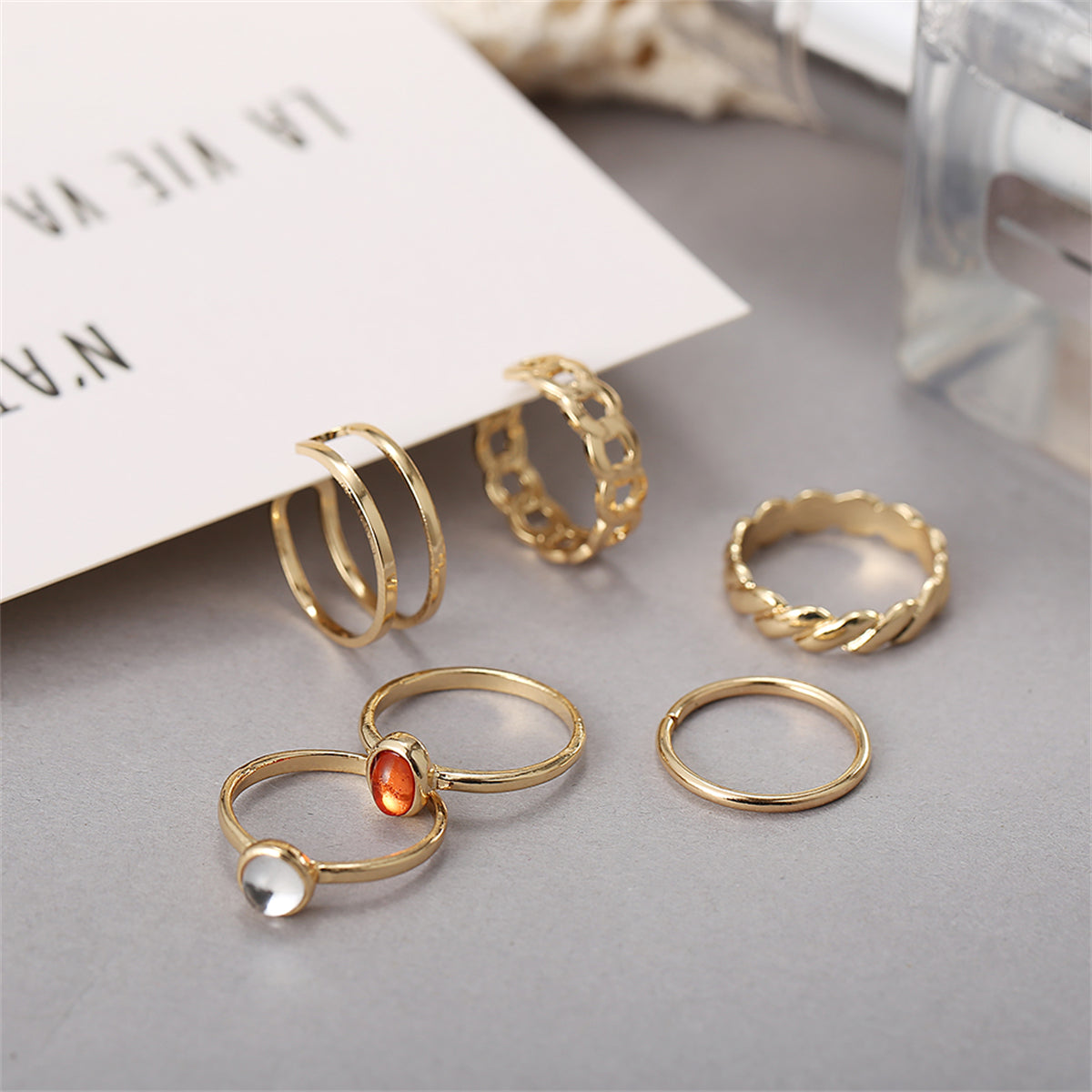 Moonstone & 18K Gold-Plated Open Ring Set