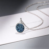 Blue Crystal & Silvertone Round Pendant Necklace - streetregion