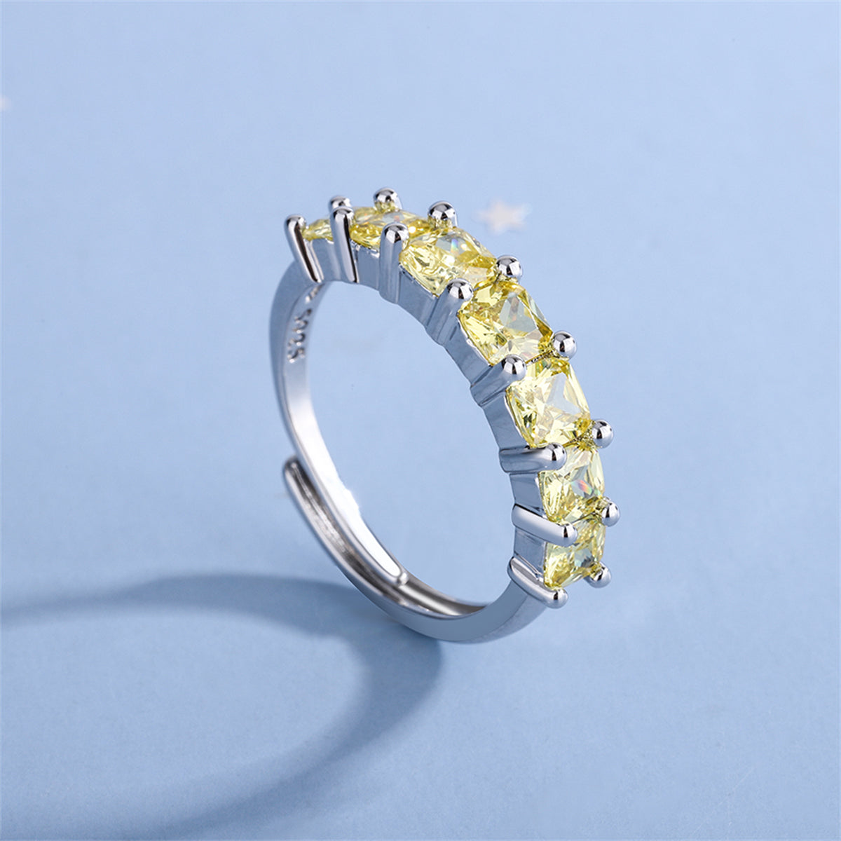 Yellow Crystal and Silver-Plated Adjustable Ring, silver statement rings for women, vintage-inspired design, lifestyle look
