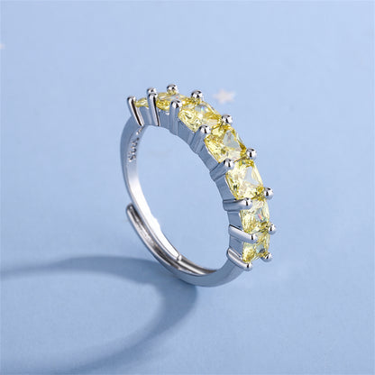 Yellow Crystal and Silver-Plated Adjustable Ring, silver statement rings for women, vintage-inspired design, lifestyle look
