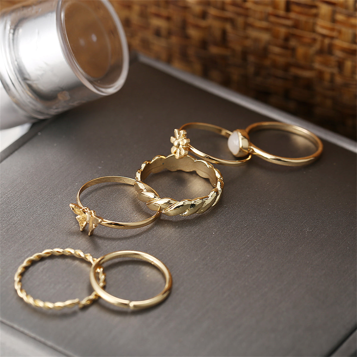 Resin & 18K Gold-Plated Butterfly Floral Ring Set