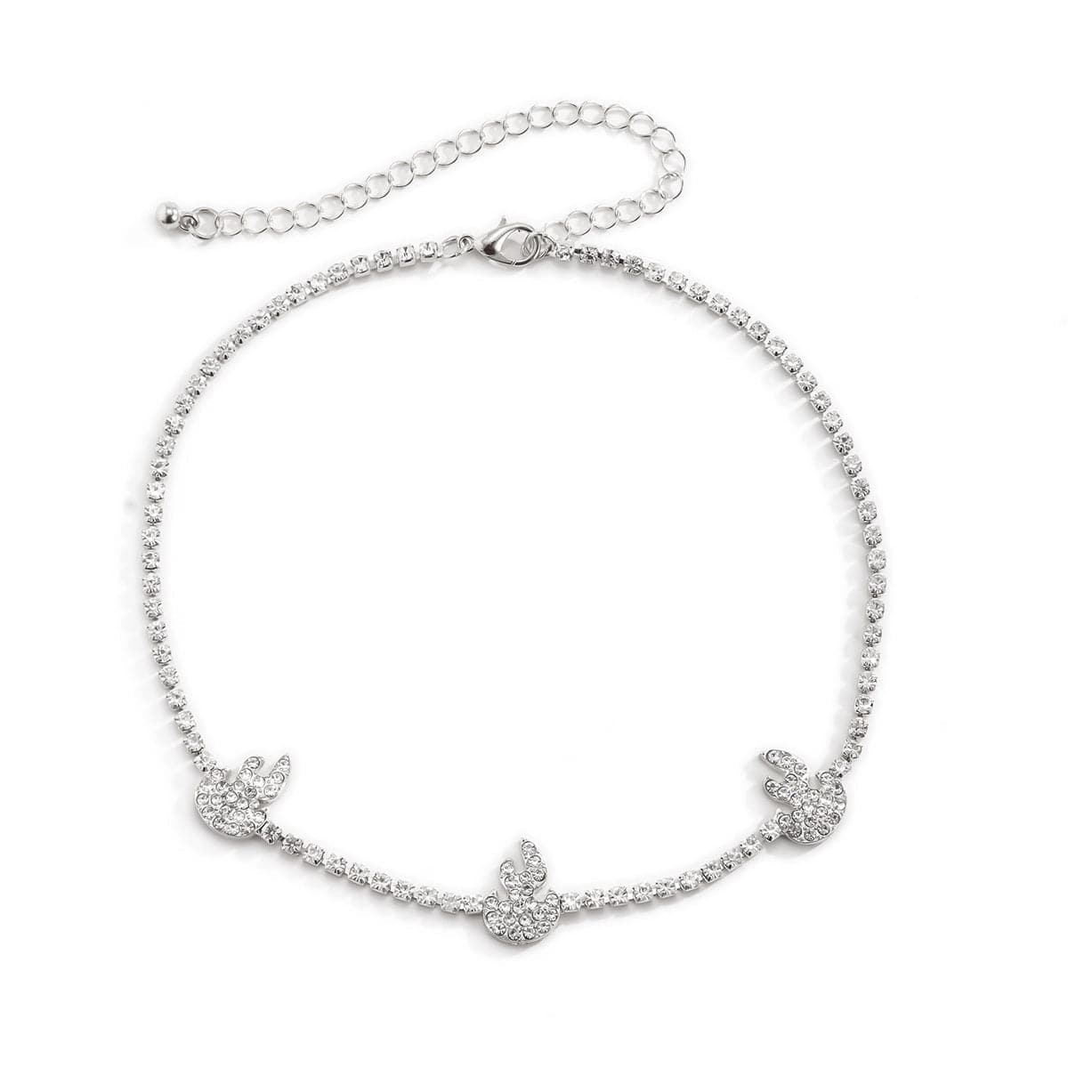 Cubic Zirconia & Silver-Plated Pavé Flame Station Choker Necklace
