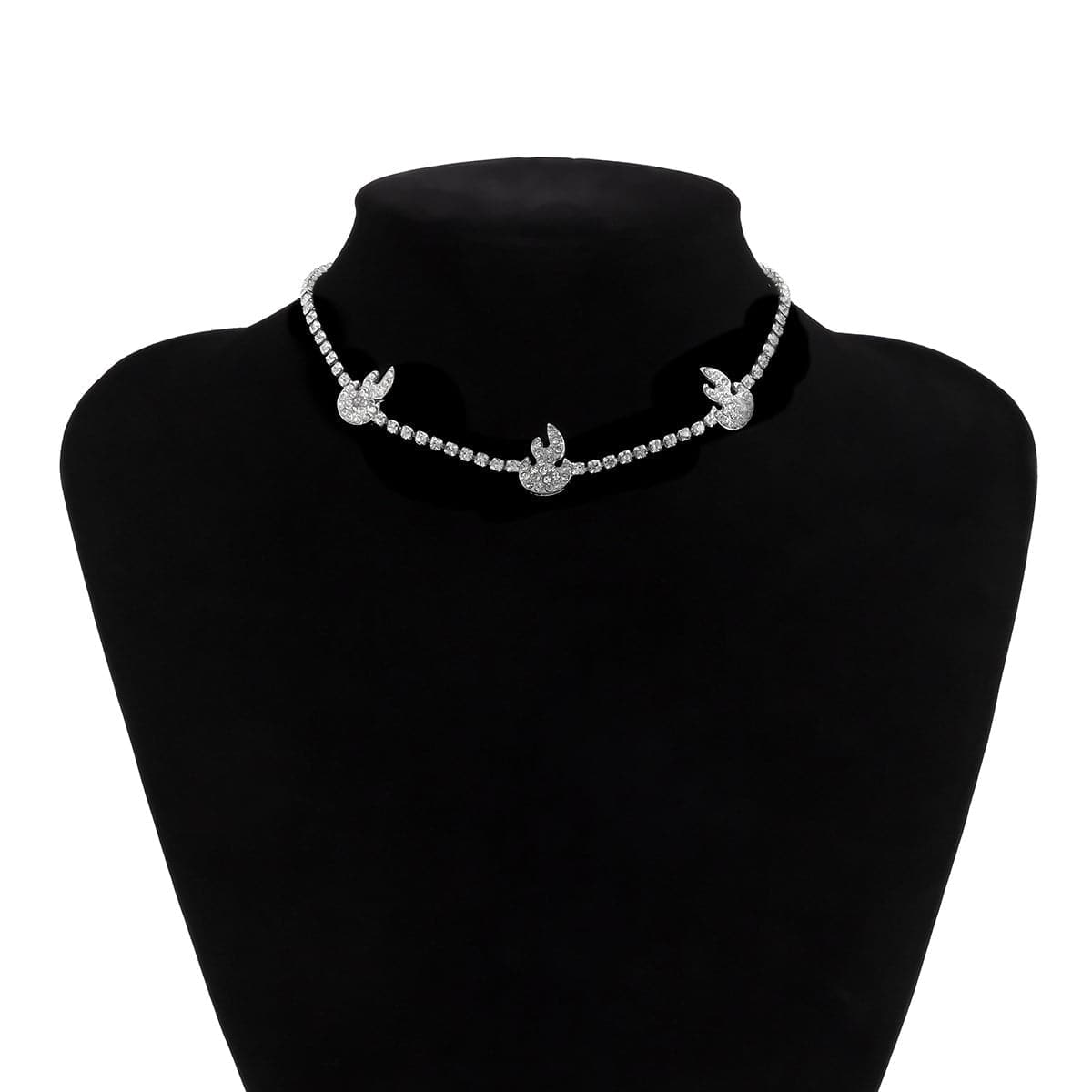 Cubic Zirconia & Silver-Plated Pavé Flame Station Choker Necklace