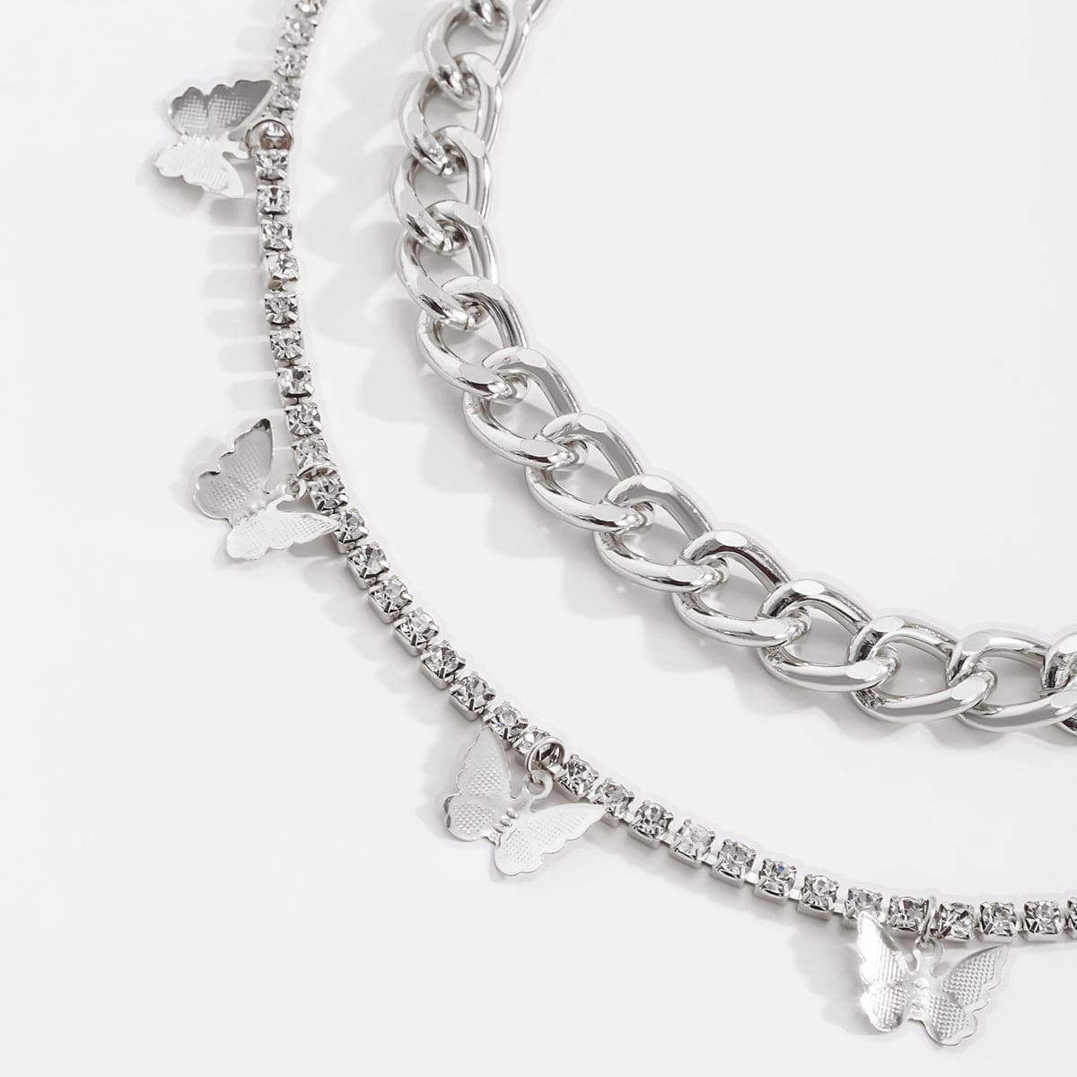 Cubic Zirconia & Silver-Plated Butterfly Station Necklace Set