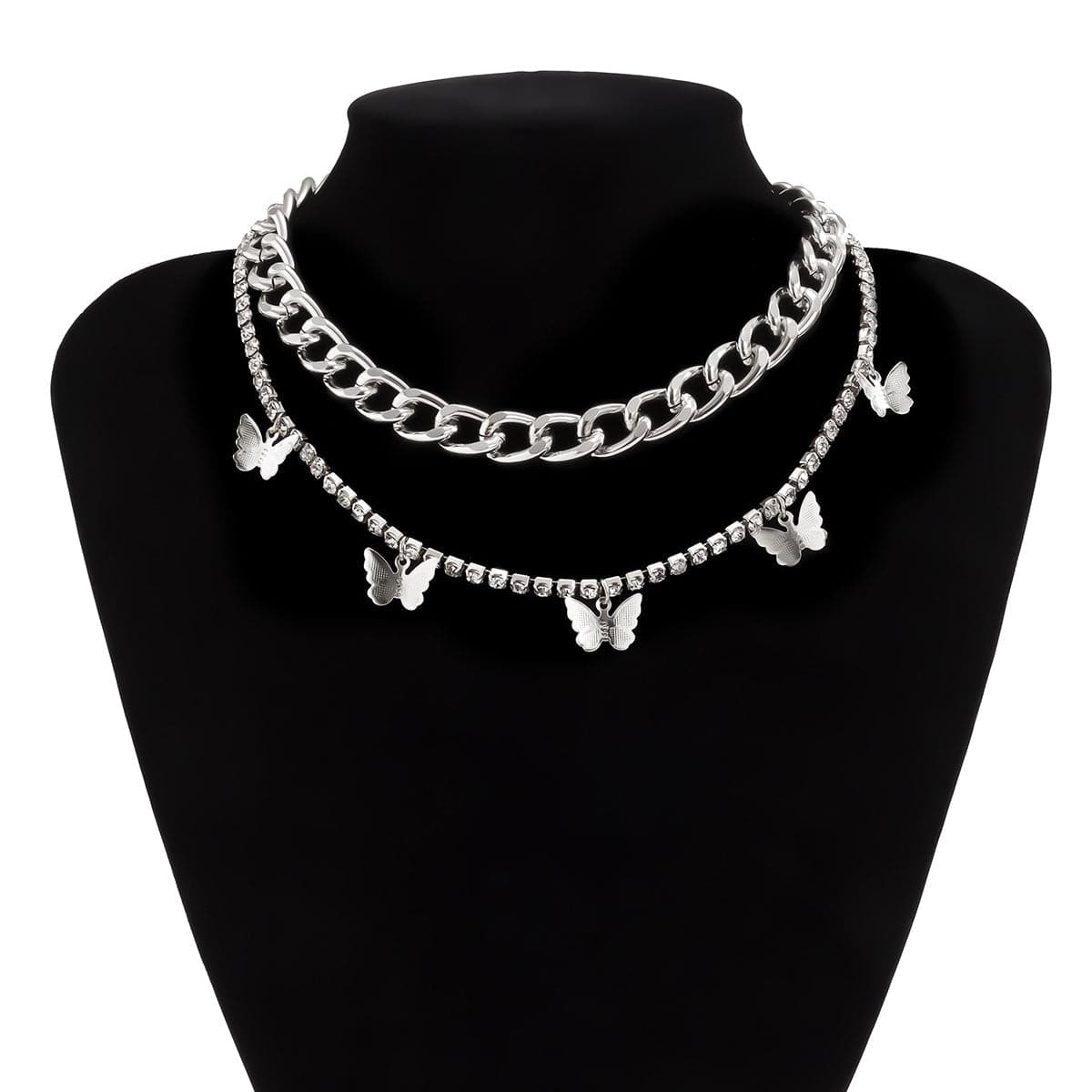 Cubic Zirconia & Silver-Plated Butterfly Station Necklace Set