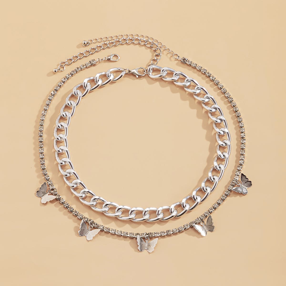 Cubic Zirconia & Silver-Plated Butterfly Station Necklace Set