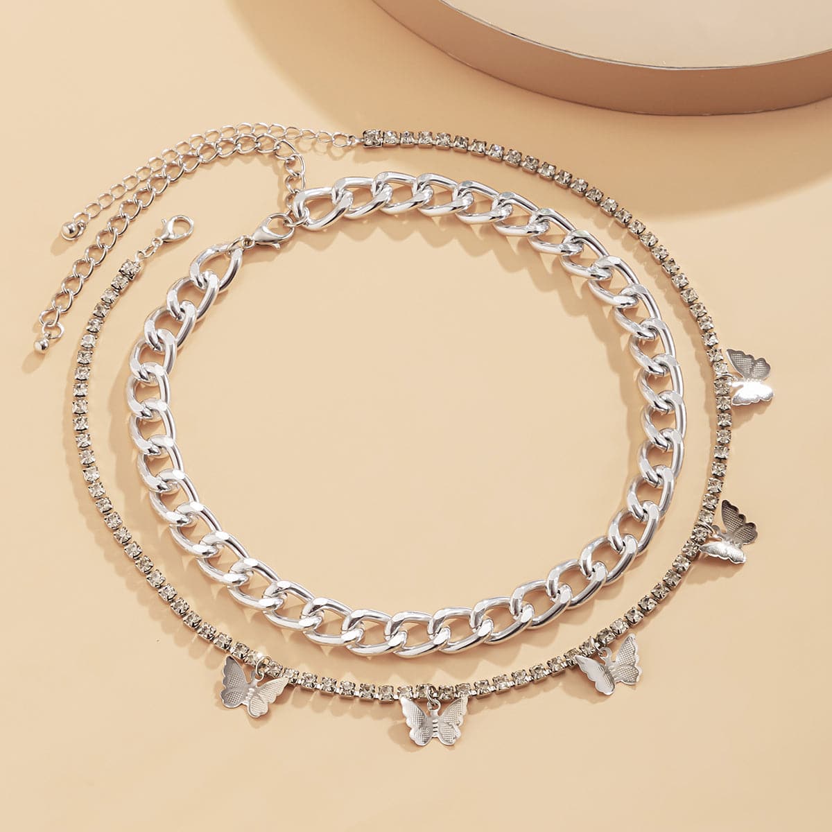 Cubic Zirconia & Silver-Plated Butterfly Station Necklace Set