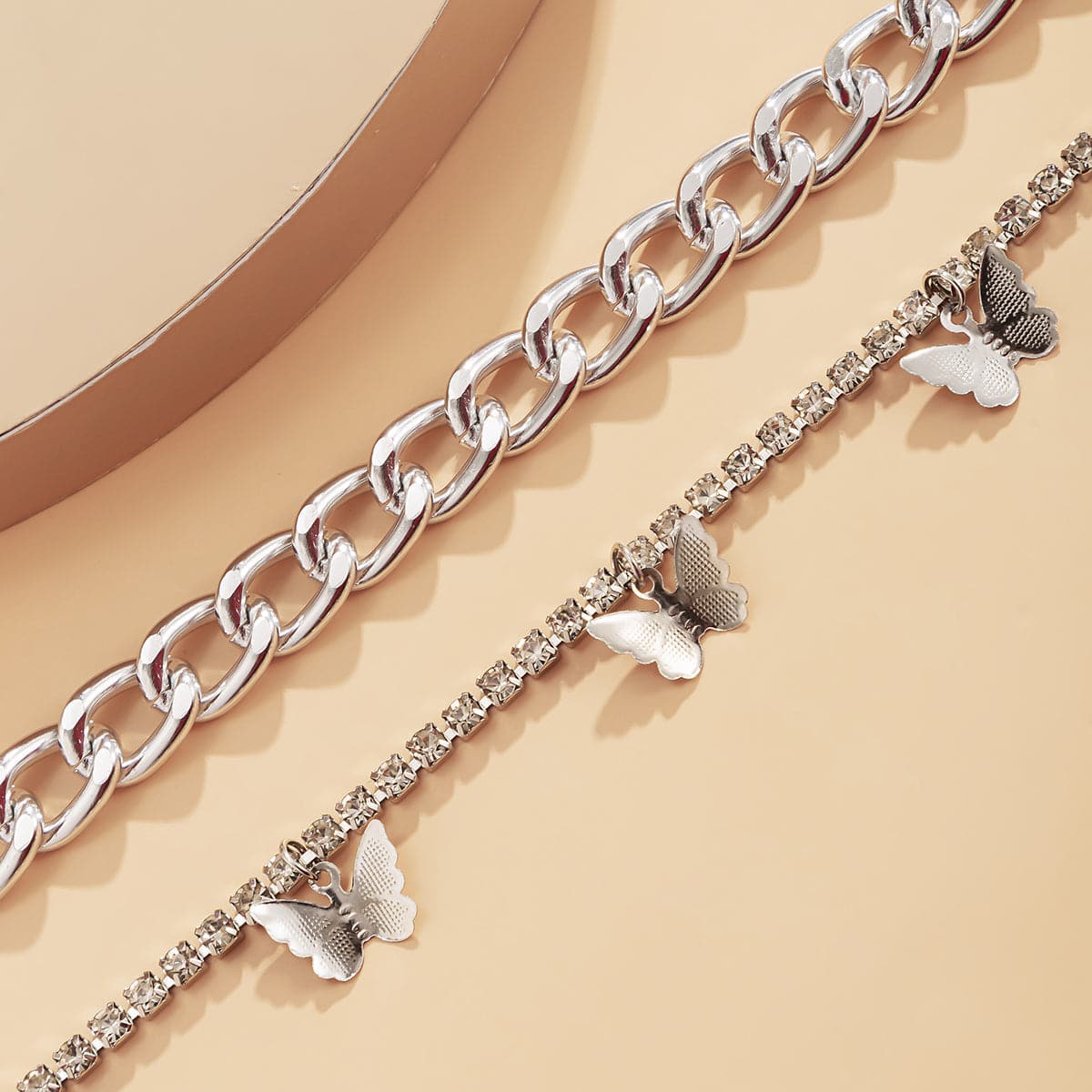 Cubic Zirconia & Silver-Plated Butterfly Station Necklace Set