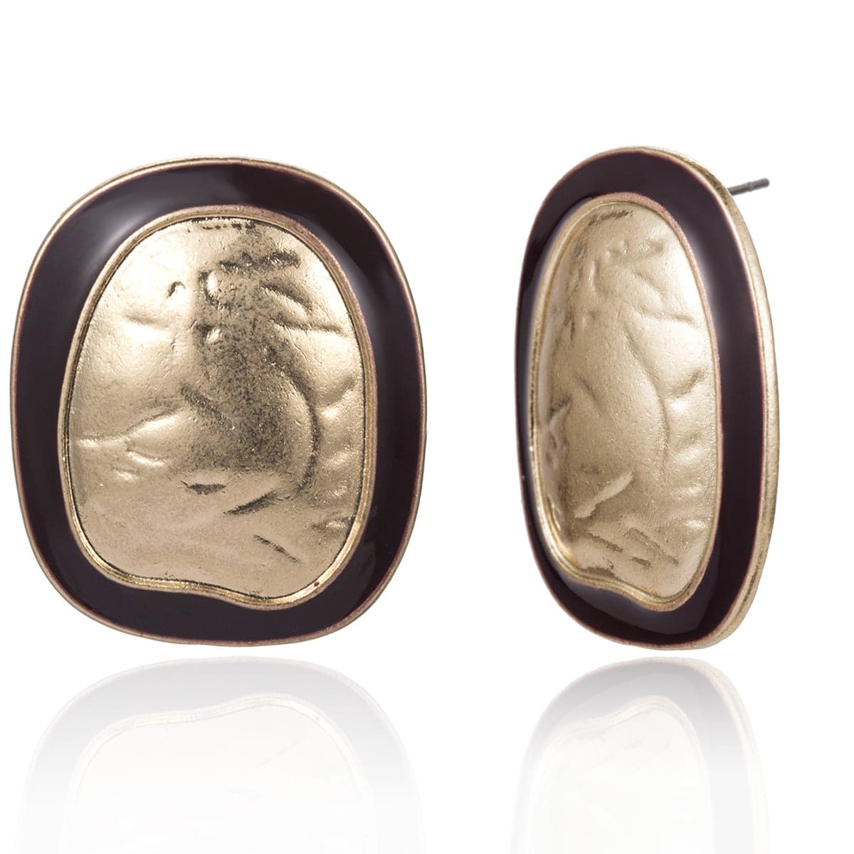 Enamel & 18K Gold-Plated Distressed Oval Stud Earrings