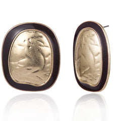 Enamel & 18K Gold-Plated Distressed Oval Stud Earrings