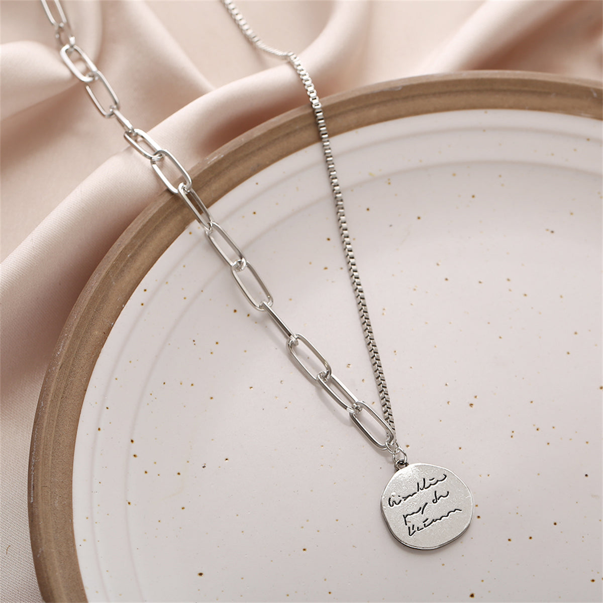 Silver-Plated Coin Pendant Necklace, silver pendant necklace for women, botanical inspired, styled look