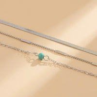 Turquoise & Silver-Plated Anklet Set