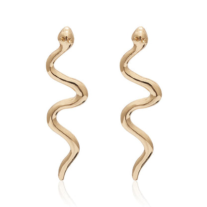 18K Gold-Plated Snake Stud Earrings, gold drop earrings for women, vintage-inspired design, side view