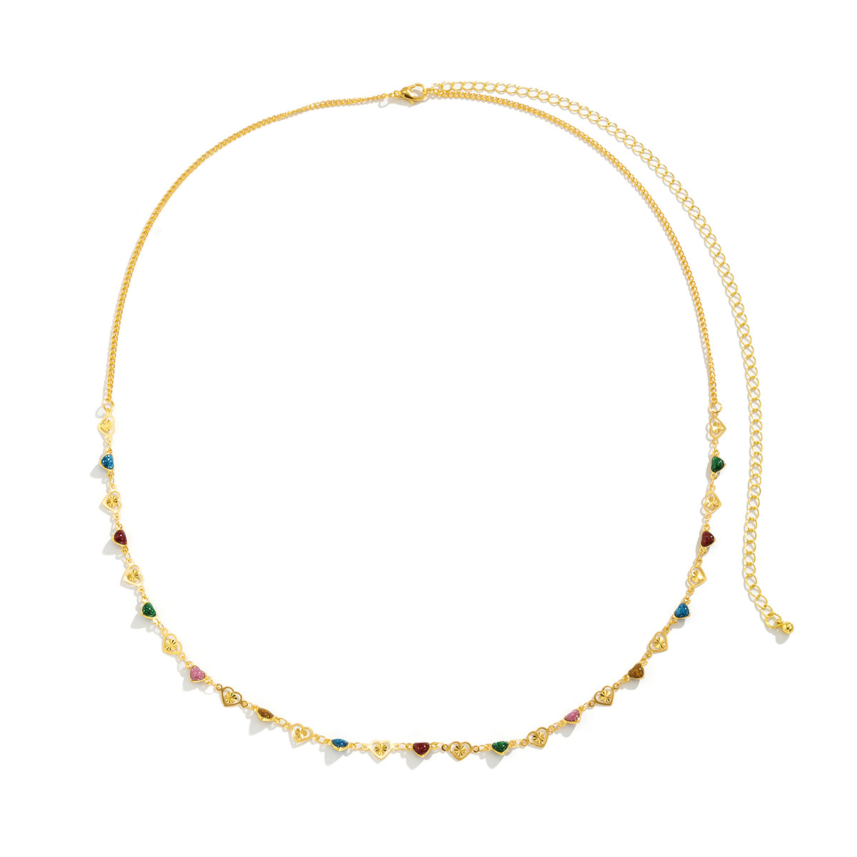 Blue Resin and 18K Gold-Plated Heart Waist Chain, gold pendant necklace for women, everyday style, side view
