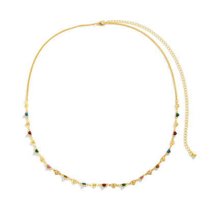 Blue Resin and 18K Gold-Plated Heart Waist Chain, gold pendant necklace for women, everyday style, side view